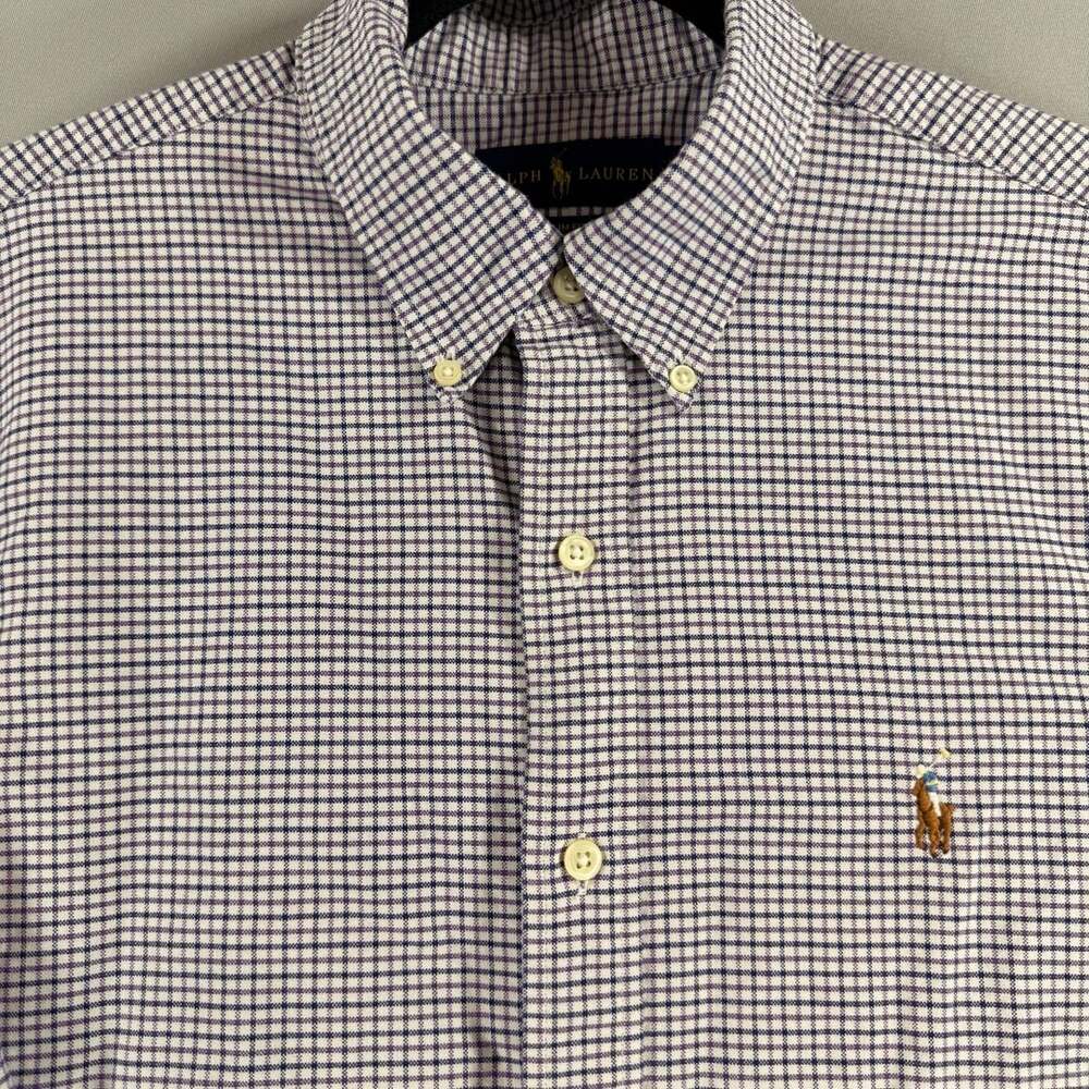 Ralph Lauren Shirt Mens L Blue Purple Check Slim Fit Button Down Multicolor Pony